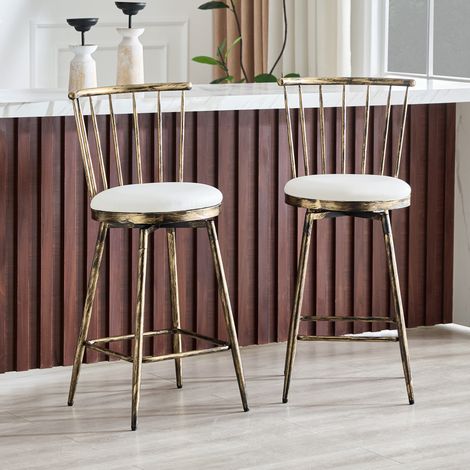 Tabouret de bar 43,2x45,5x96 cm en métal marron et blanc, facile à monter pour cuisine FloraGrace (1/5)