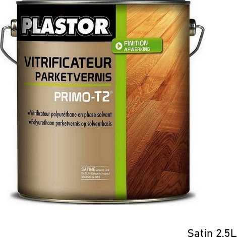 PLASTOR PRIMO‑T2 vitrificateur parquet pro mono composant polyuréthane résistant Conditionnement: 2,5 Litres - Finition: Satin