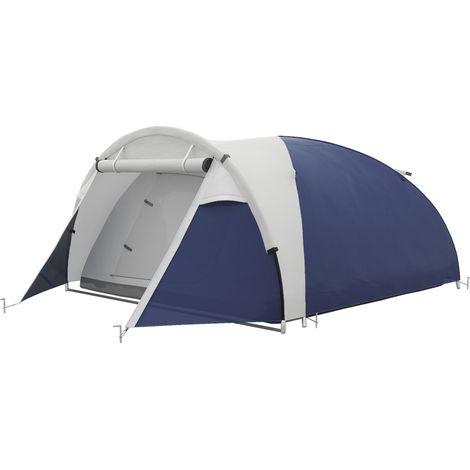 Tente camping dôme 3/4 personnes légère ventilée portes zippées 320 x 240 x 130 cm bleu gris clair