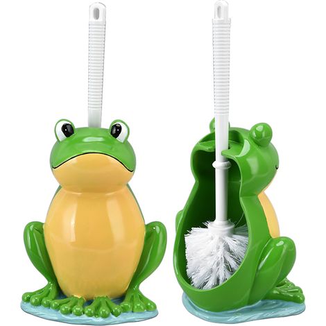 Set mit 1 kreativer Frosch-Toilettenbürste, inklusive Halterung, reinigt auch schwer zugängliche Stellen, Badezimmerwerkzeug im Cartoon-Stil. (1/5)