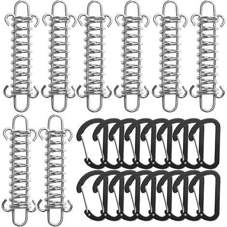 (8 pièces) Ressort Boucle Corde Tente de Camping Crochet Tendeur à Ressort avec 16 Mousquetons pour Auvents, Accessoires de Camping(Noir) (1/5)