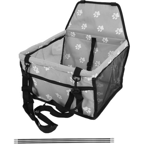 Cage de transport pour animaux de compagnie lavable avec motif patte d'ours, siège de sécurité pour voiture et tige de support, gris (1/5)