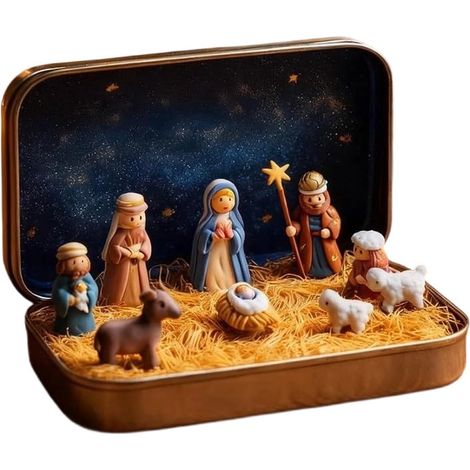 Nativity - Figurines Miniatures En Résine Dans Boîte Métallique - Décoration De Table Noël - Cadeau Spirituel - 1 Pièce