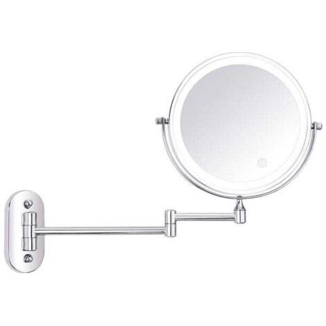 Miroir Maquillage Mural, Miroir Grossissant Lumineux Mural, Miroir Mural Double Face 1X / 10X, Miroir Cosmétique Extension 360° Pivotant, USB Recharge (1/4)