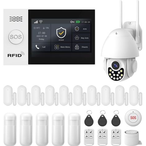 Système d'alarme de sécurité domestique sans fil avec caméra et écran tactile 4,3 pouces (Kit 25 pièces) (1/5)