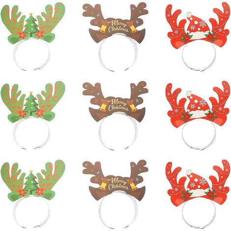 Lot de 9 serre-têtes de Noël en bois de renne, pour jeux de rôle.-22X21CM