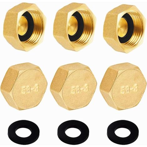 6 Pièces Bouchons laiton brut, Bouchon Laiton Femelle 15/21 (1/2"), Bouchons en Laiton, Bouchons d'obturation, avec Rondelles de Support de Tuyau, pour le chauffage et l'eau potable (1/4)