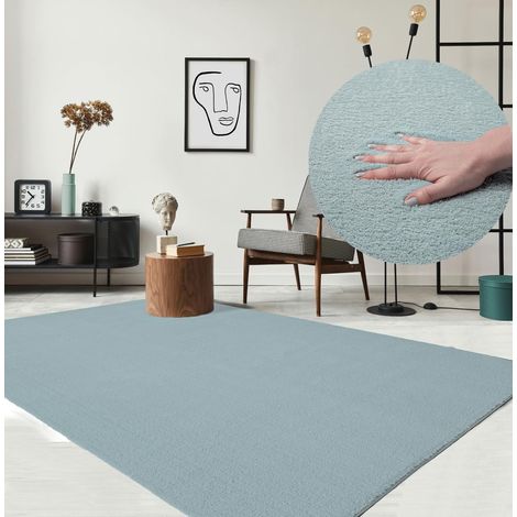 Tapis Moderne Moelleux à Poils Courts, antidérapant, Lavable Jusqu’à 30°C, Super Doux, Aspect Fourrure, pour Salon et Chambre, décoratif, Bleu, 240 x 340 cm (1/5)