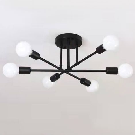 Ortviai Applique murale industrielle en fer noir 6 bras pour chambre, bureau, salle à manger et boutique (1/4)