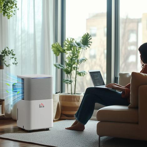 Déshumidificateur 10 L/jour, silencieux, 3 modes, affichage LED, minuterie 24 h, sécurité enfant et drainage continu, blanc (1/5)