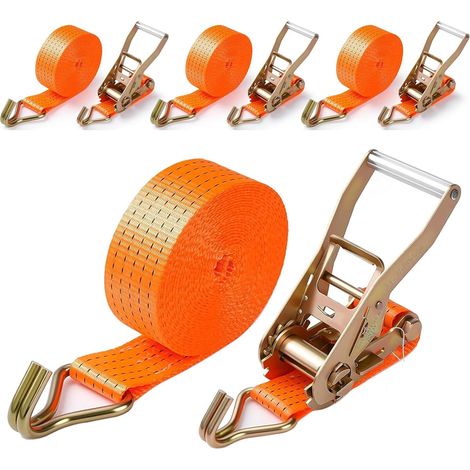 (4 Jeux) de Sangles d'Arrimage,4M×38MM Sangles de Remorquage, Sangle a Cliquet avec Crochet, avec Tendeur à Cliquet pour Remorque, Moto, Voiture (1/5)