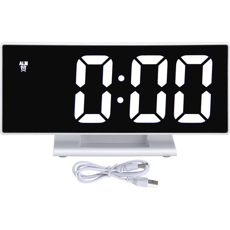 Réveil numérique LED écran miroir Chargeur USB gradation automatique Horloge électronique pour chambre bureau Blanc (1/5)
