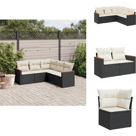 Salon de jardin 5 pcs avec coussins noir résine tressée - Salon De Jardin - Mobilier De Jardin - Salon Extérieur - Set De Canapés - Résine Tressée (1/5)