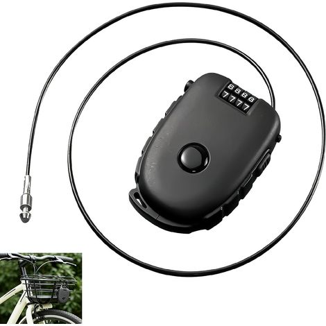 Cadenas Câble, Rétractable 4 Chiffres avec Câble Acier 75 cm, Serrure Portable à Combinaison Sans Clé pour Casque Moto Trottinette Valise Sac Dos, Mini Antivol Compact de Voyage - (1/5)