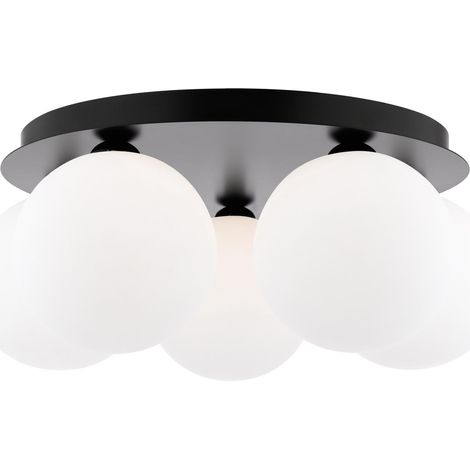 Dar Foley Plafonnier Foley à 5 lumières, noir mat et verre opale (1/4)