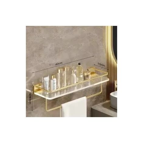 (Or A 40 cm) Étagère de salle de bain de luxe sans perçage, étagère murale pour shampoing et cosmétiques, support pour cuisine, organisateur carré en acrylique (1/5)