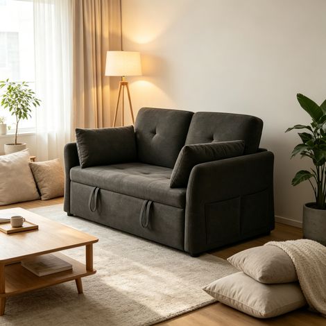WUMAGIN - Canapé convertible - 2 Place - 104x85x72cm - Cinq niveaux réglables - Avec coussin et poches latérales - Évolutif - Facile à installer - Pour Salon, Chambre - Noir