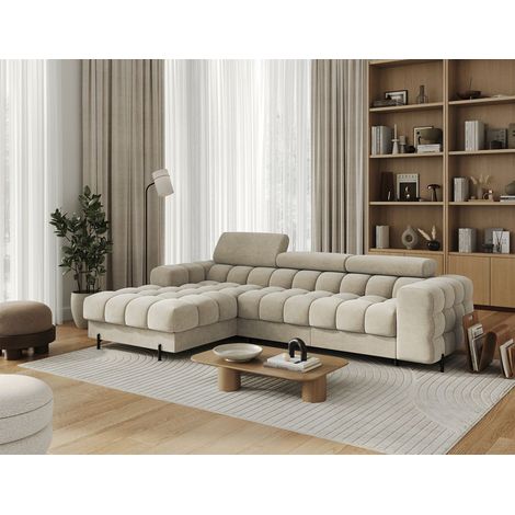 Ecksofa mit Schlaffunktion Sofa FERROL Stoff Whisper Beige Ottomane Links (1/5)