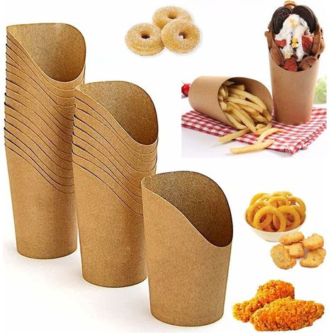 Lot de 100 jetables en papier kraft pour frites et entremets (1/5)