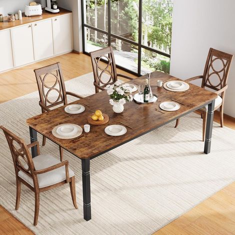 Table de salle à manger rectangulaire 180x90cm, bois et métal, 4-6 personnes (1/5)