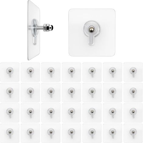 30pcs Vis Adhésives Détachables pour Fixation Murale Sans Percer, Fixation Murale avec Tige FiletéE 10mm, Support Autocollant 7 X 7cm, Charge Forte Pour Salle de Bain Cuisine Crochet Invisible (1/5)