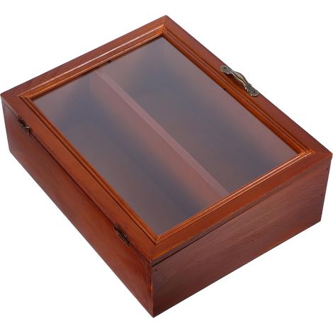 Petit Meuble Vitrine Bois Massif avec Porte Rabattable Acrylique Étagère de Présentation et Rangement Décoratif pour Objets de Collection sur Bureau et Mur Style Vintage pour (1/5)