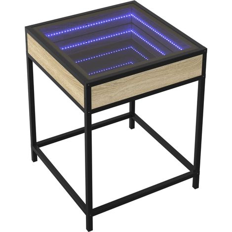 Mesita de noche con espejo LED 40 x 40 x 51 cm madera de ingeniería vidrio y acero DEC033147 (1/5)