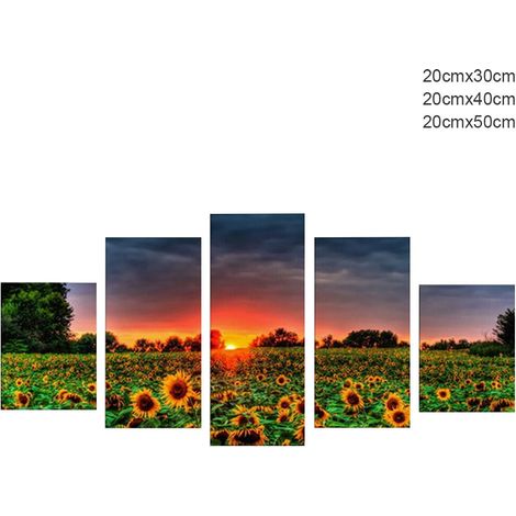 Tableau Peinture À L Huile - Tournesols Abstraits - Toile Murale Décor Intérieur - 5 Pièces - Type 1 : 20x30 cm (2), 20x40 cm (2), 20x50 cm (1) (1/5)