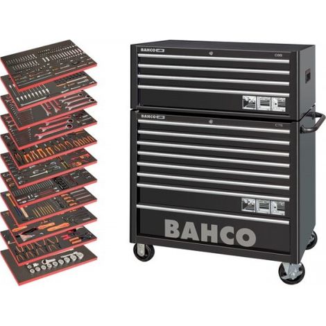 Bahco – Servante d'atelier roulante XXL 12 tiroirs – Charge utile 1300 kg – 758 outils inclus – MONSTER