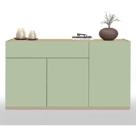 WHOUS Credenza Garda con 3 ante e 1 cassetto verde salvia/rovere chopin 120,1x35x70 cm