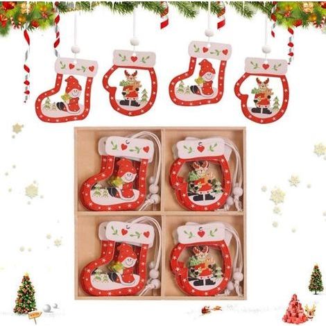 Wooden Christmas Tree Ornaments - 12-Piece Retro Style Set - Easy to Hang - Perfect Gift (1/4)