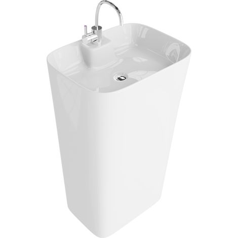 Lavabo indépendant LAVITA  Vasque autoportante élégante  Produit en porcelaine de haute qualité  rectangulaire 50x38,5x86 cm  Blanc brillant (1/5)