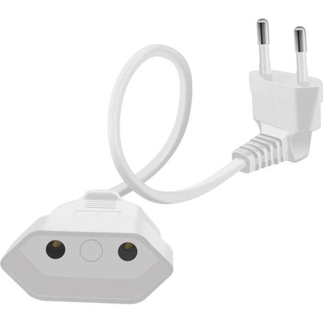 Rallonge européenne 2,5 A 250 V fiche européenne courte 90° pour appareils ménagers TV PC ordinateur moniteur etc. blanc 0,6 m (1/5)