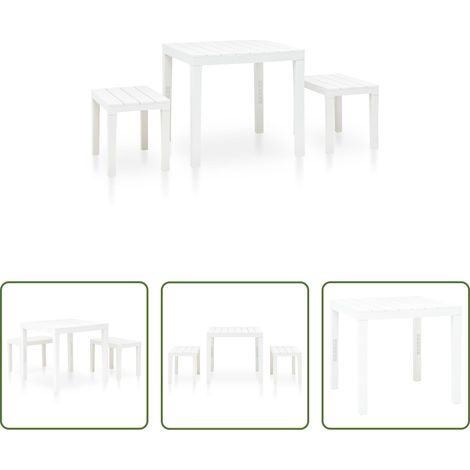 Banc de jardin -  Table de jardin avec 2 bancs Plastique Blanc (1/5)