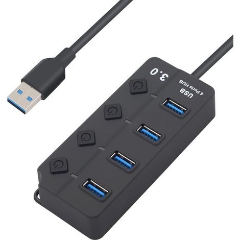 4-Port USB 3.0 Hub，USB-Adapter，USB-Splitter，Verlängerungskabel mit separatem Schalter，geeignet für PS5，USB-Stick，MacBook und andere Geräte (1/5)