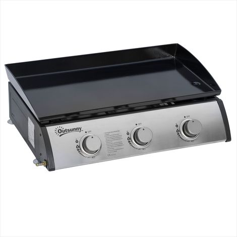 Barbecue à gaz plancha 3 brûleurs 9 kW gril en acier inoxydable (1/5)