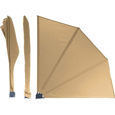 Sichtschutz Fächer 115 x 115 cm Sand blickdicht Balkon Trennwand Windschutz mit Wandplatte (1/5)