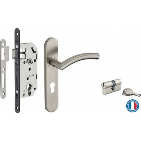 THIRARD - Garniture serrure encastrable à cylindre Monomax + ensemble poignées Ouranus, axe 40mm, bouts ronds, 3 clés - THIRARD (1/5)