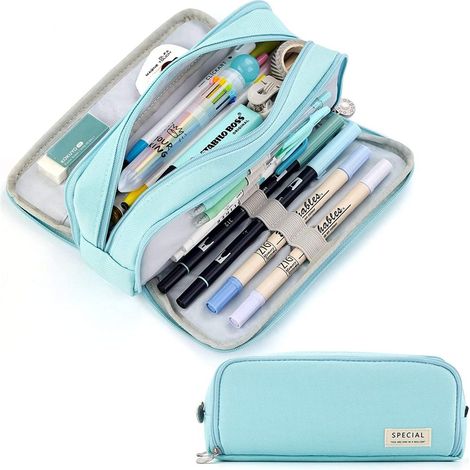 Boite A Crayons - Toile - 21 X 5 X 9 Cm - 3 Compartiments - Fermeture A Glissiere - 1 Piece (1/4)