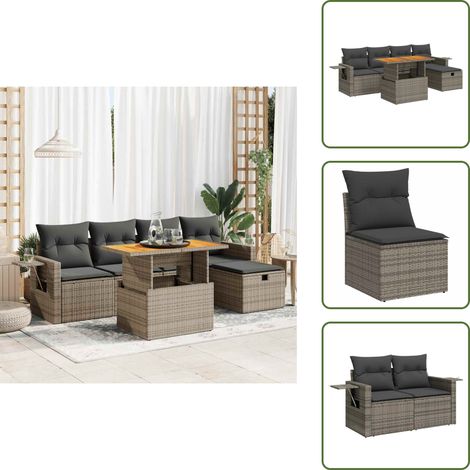vidaXL Salon de jardin avec coussins 6 pcs gris résine tressée acacia
