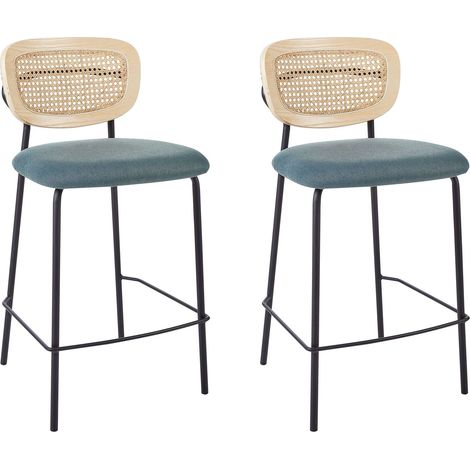 Set of 2 Bar Chairs MAYETTA Rattan Teal