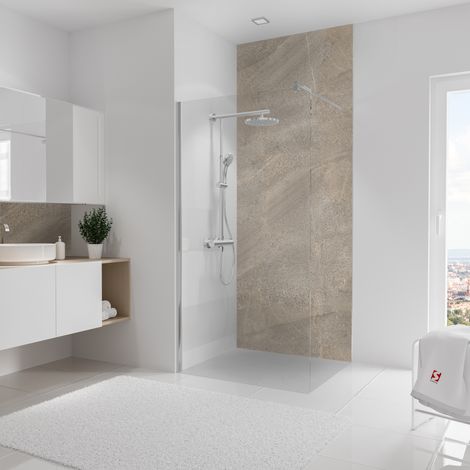 Schulte panneau mural 100x255 cm, revêtement pour douche et salle de bains, placement facile, DécoDesign DÉCOR, pierre taupe-sablé
