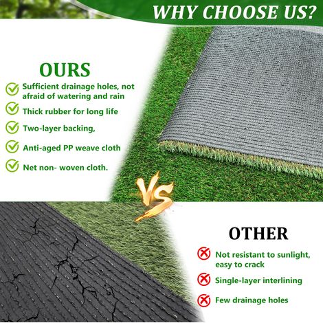 Gazon artificiel en rouleau 200x300x3 cm PE vert, drainage, pour terrasse et jardin – MEUBLIV (1/5)