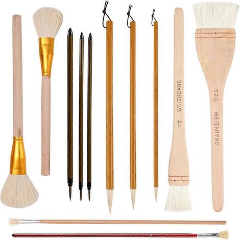 Set mit 12 Emaillepinseln für Keramik, verschiedene Formen, für Keramik und Aquarell – Wollpinsel für Künstler (1/5)