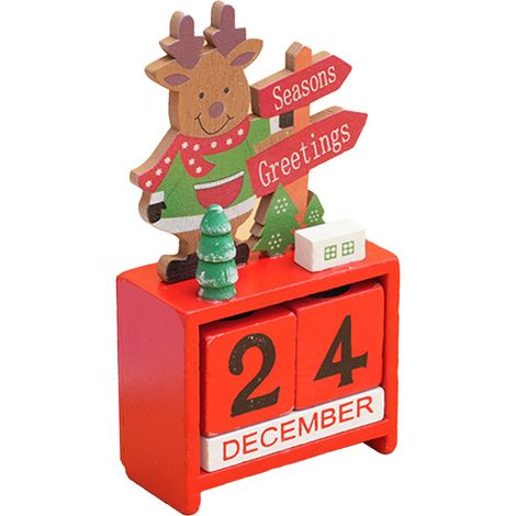 Weihnachtskalender für den Schreibtisch, Tischdekoration, Zahlen, Datum, Holzklötze, Rentier-Anhänger (1/5)