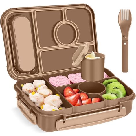 Brotdose Kinder 1300ml 5 Fächer Bento BPA frei Gelb-braun (1/5)