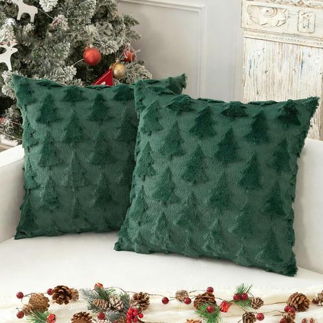 Lot de 2 Housse Coussin Noel, Housse de Coussin Noël 45x45cm, Arbre de Noël Taies d'oreiller Décoratives, Taie d'oreiller Décorative Arbre de Noel, pour Salon Chaise Canapé Lit (Green) (1/5)