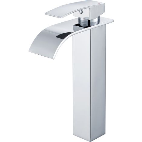 Auralum Max Badarmatur Chrom Wasserhahn Wasserfall Bad Armatur, Einhebelmischer Waschbecken Waschtischbatterie für Badezimmer, Model L (1/5)