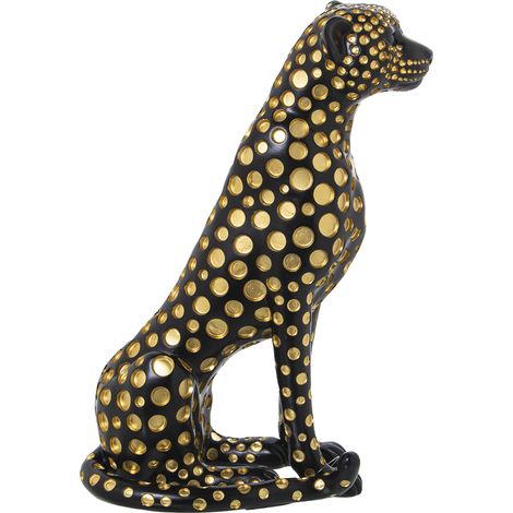 Figurine Résine Léopard Noir/Doré 17X30X44 Cm
