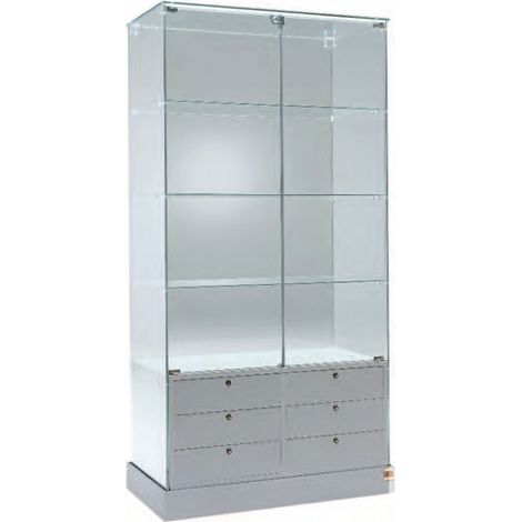 Vetrina Alta L93xP46xH180 cm Cristalli Temperati Mobile 6 Cassetti- Ante Battenti Made in Italy (1/2)